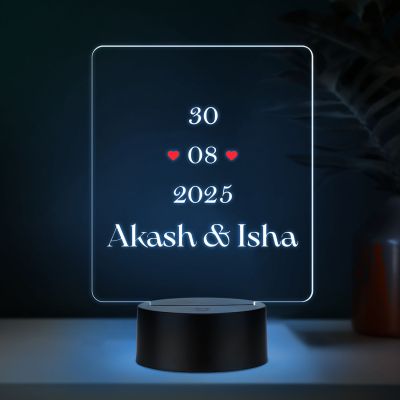 Personalized Couple Night Lamp Custom with Name & Date Bedside Table Lamp Couple Gift Anniversary, Wedding, Marriage, Valentine Day Multicolored Light (Name & Date)